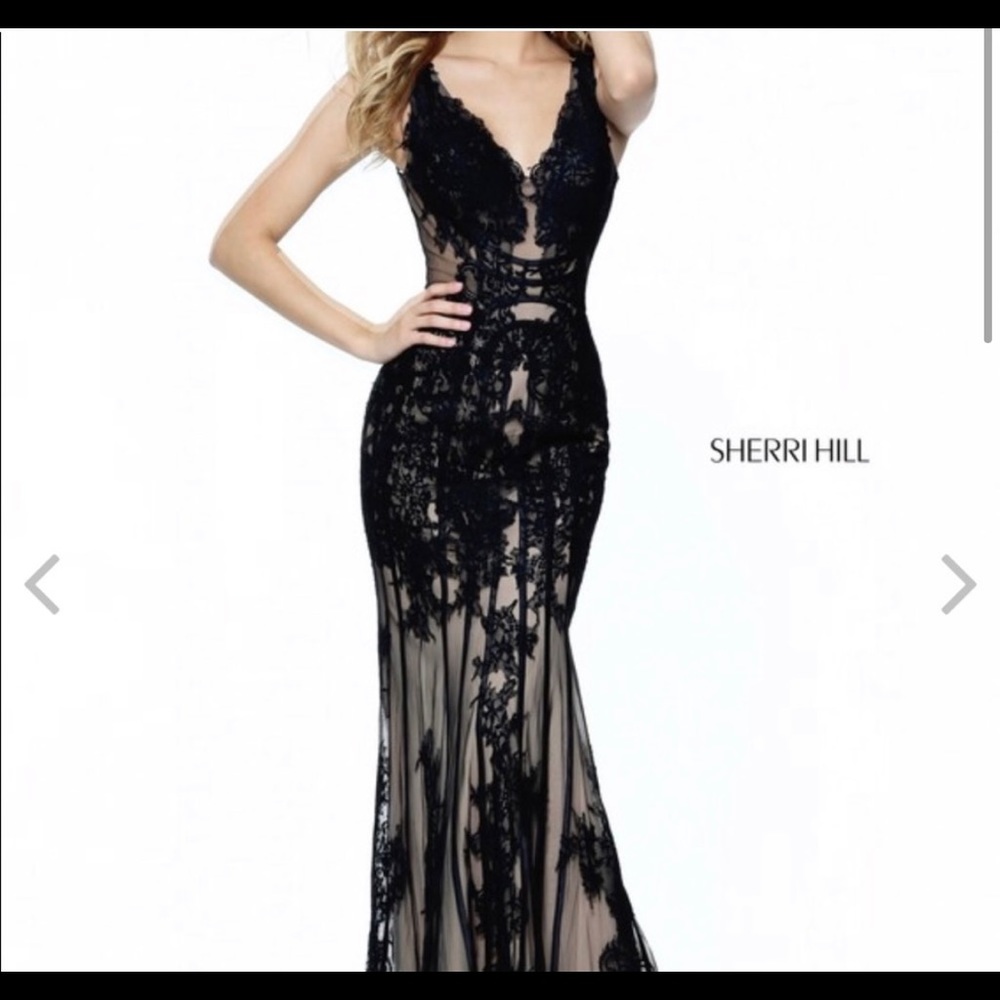 Black and beige lace prom dress
